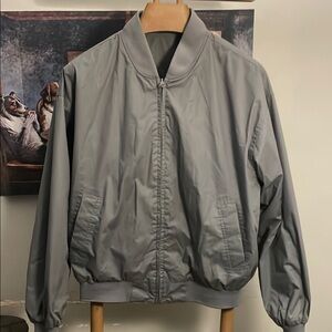 Members Only Gray Bomber Jacket with Ribbed Collar and Elastic Waistband